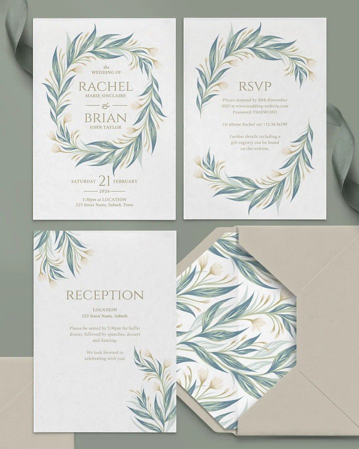 Budding Vines Wedding Invitation Suite - Cream product image (2)