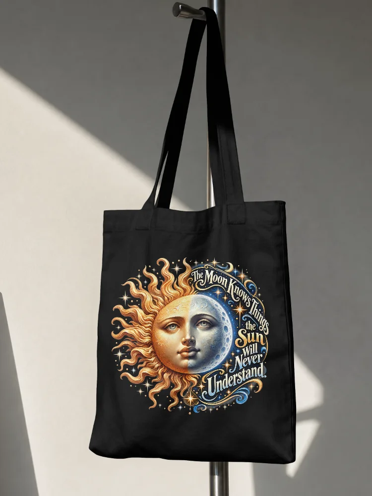 The Moon Knows - Cotton Tote Bag - Celestial Sun & Moon Art product image (3)