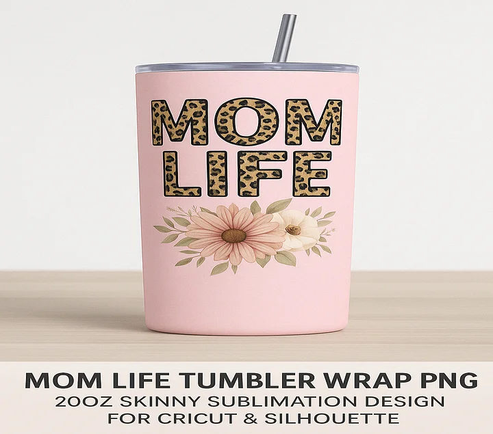 Mom Life 20oz Tumbler Wrap PNG – Leopard Print Pink Floral Design – Sublimation File for Cricut, Silhouette & Digital Download product image (2)