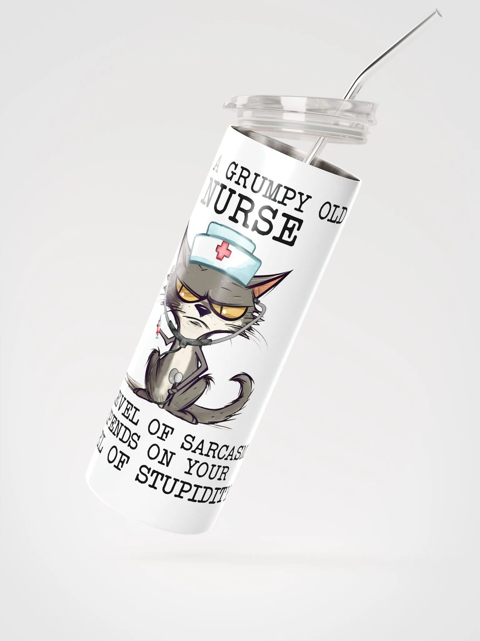 Grumpy Nurse Cat Tumbler: Sarcasm Level - Nurse Approved! product image (3)