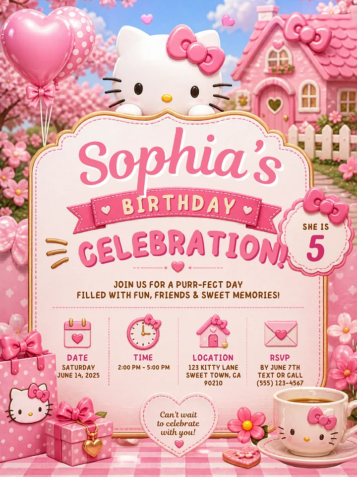 Hello Kitty Birthday Invitation Template product image (2)