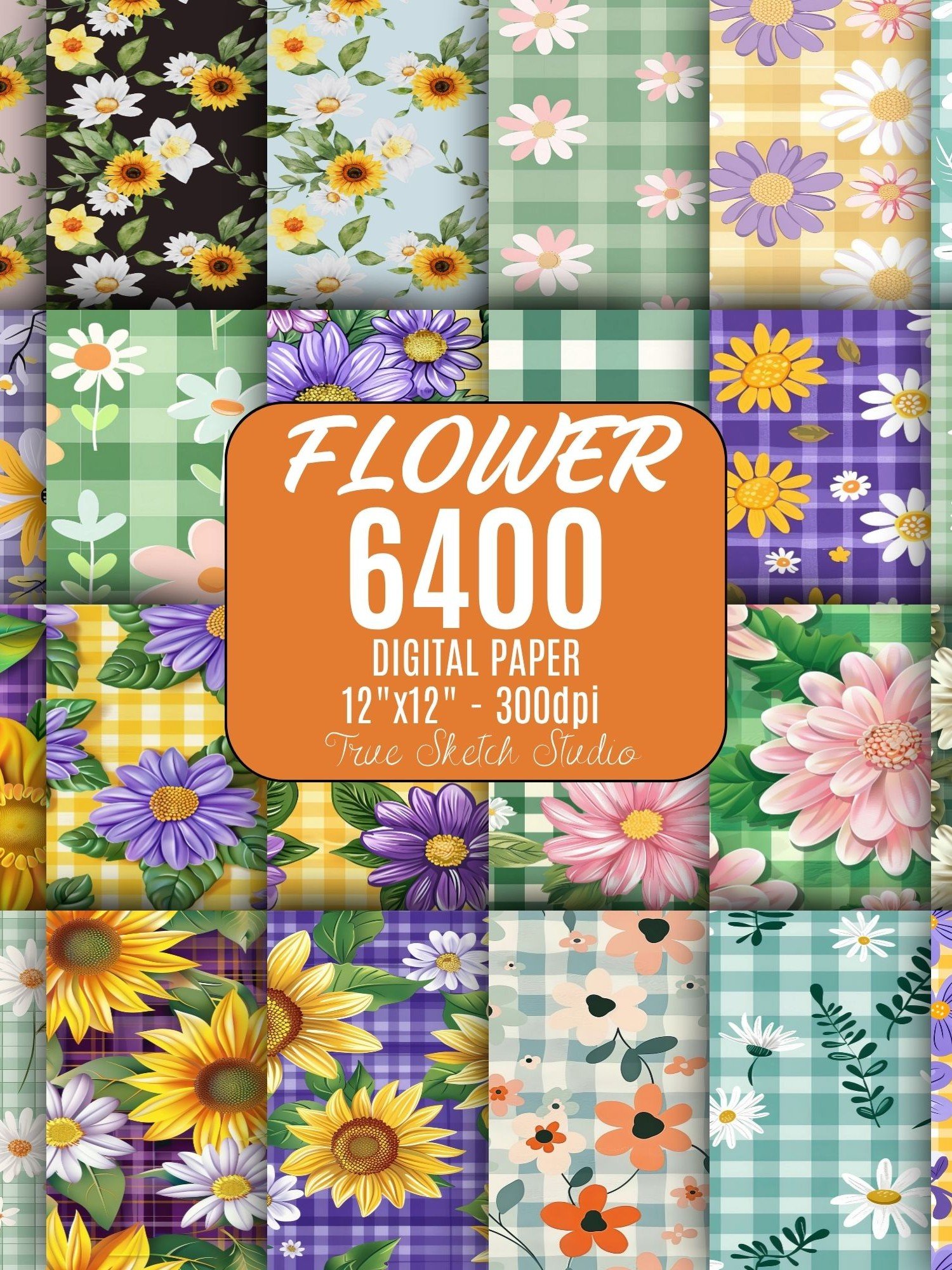 6400 Floral Digital Paper Bundle, Flower Pattern Mega Pack product image (7)