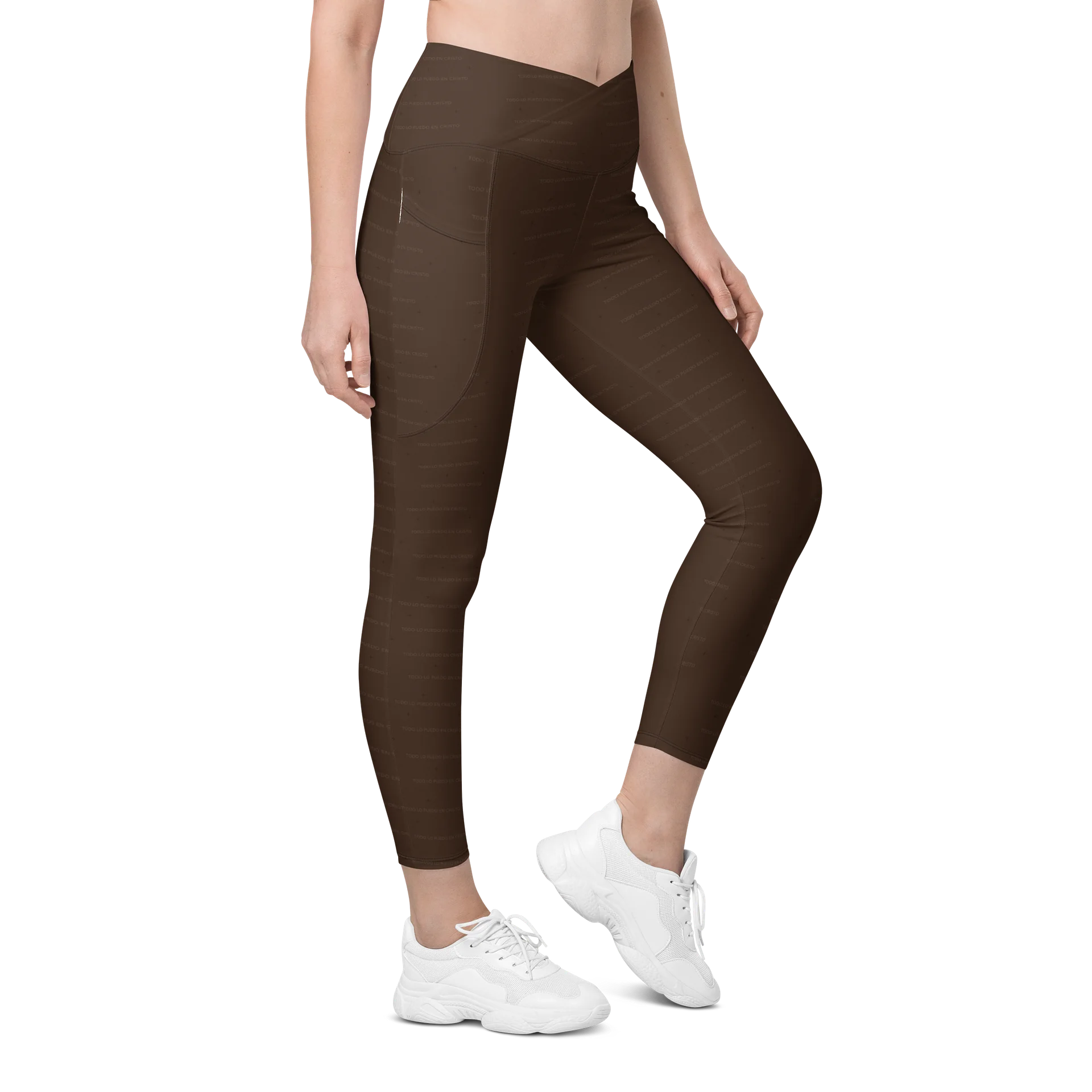 Crossover Leggings with Pockets — Women Who Lift (Chocolate) product image (9)