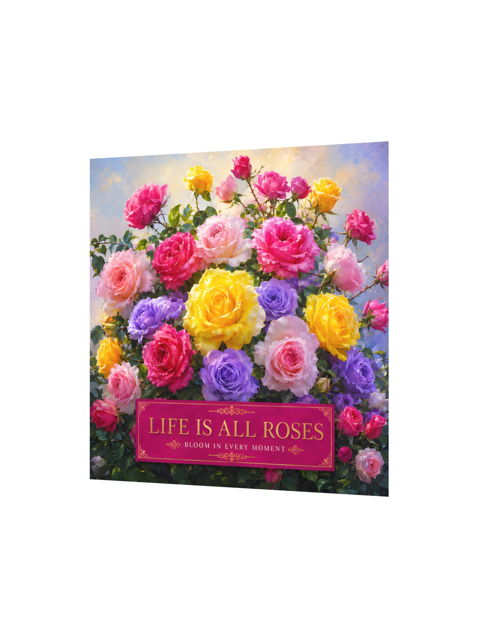 Life Is All Roses 10x10 Poster | Vibrant Pink, Purple, Orange, Yellow & Coral Floral Art. product image (3)