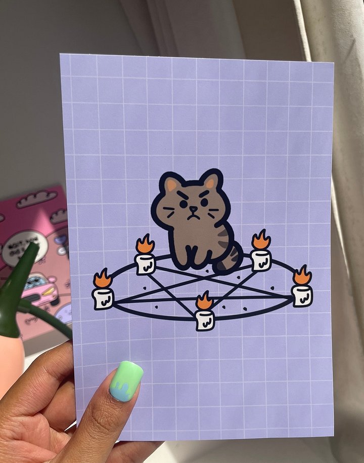 Cranky Brown Cat Purple Print product image (1)