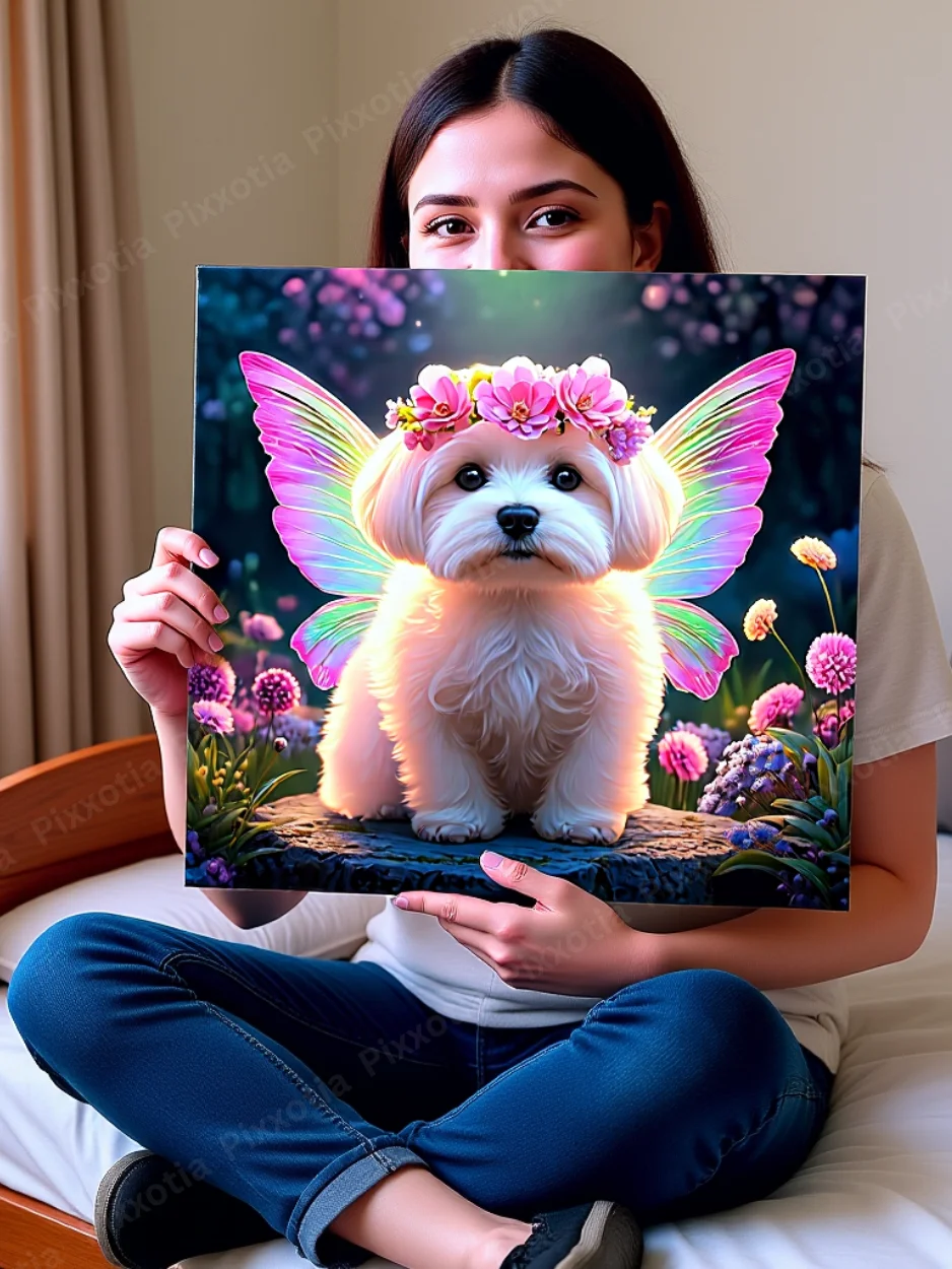 Custom Pet Portrait with Fairy Wings and Flower Crown | Digital Pet Gift product image (5)
