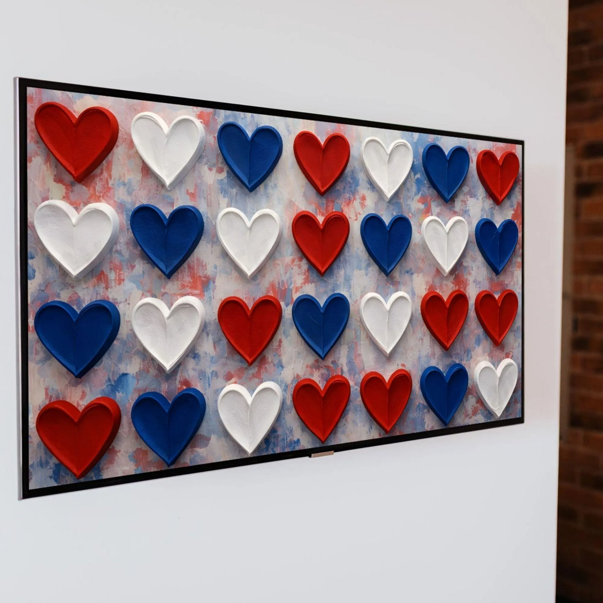 Patriotic Hearts Frame TV Art Large Heart Design, Red White & Blue Oil Painting Digital Download product image (5)