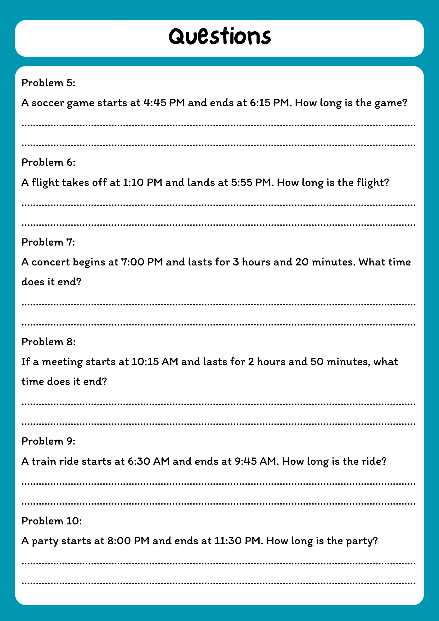 Elapsed Time Practice Worksheet - 10 Word Problems product image (2)