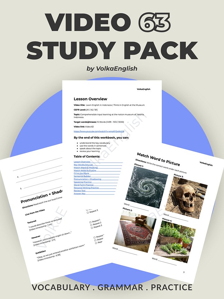 My First Day in Indonesia | Comprehensible Input Vlog - Video 63 Study Pack product image (1)