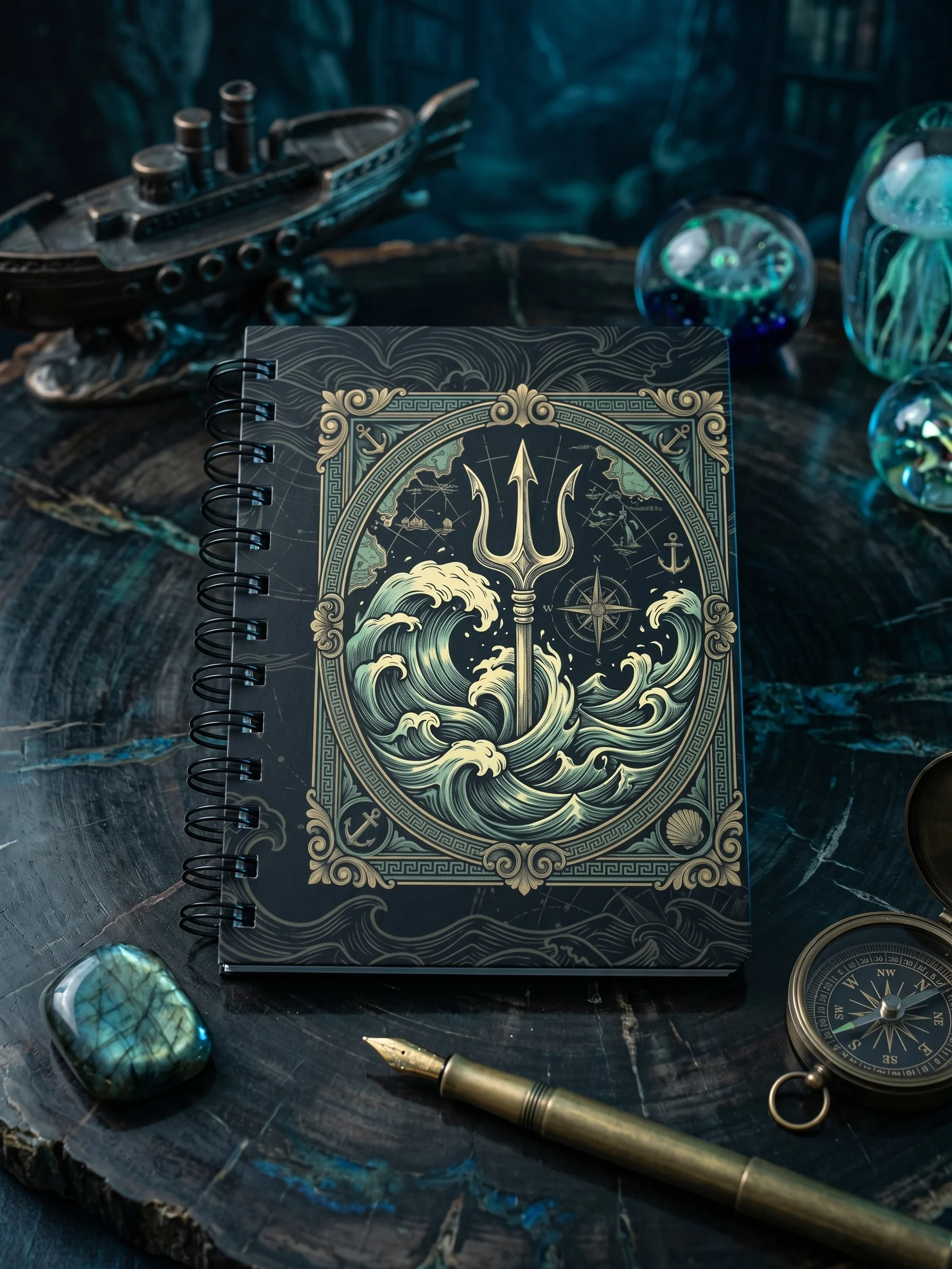 Poseidon Notebook – Greek Mythology Spiral Journal with Ocean & Trident Design product image (2)