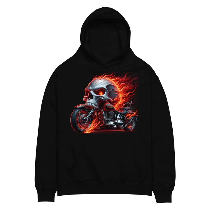 Flaming Skull Motorcycle Oversized Hoodie #7 product image (2)