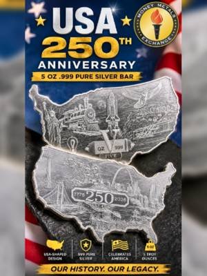 America’s 250th Anniversary Silver Bar Is HERE 🇺🇸 America’s 250th Anniversary deserves something legendary 🇺🇸 Introducing the USA 250th Anniversary Shaped Silver Bar from Money Metals — a stunning 5 oz .999 pure silver collectible featuring iconic American landmarks, history, innovation, and freedom engraved into a silver bar shaped like the United States itself. From silver stacking and precious metals investing to patriotic collectibles and American history, this piece captures 250 years of the American legacy in pure silver. If you collect silver bullion, invest in precious metals, or simply love America, this is a silver bar you need to see. Money Metals Exchange . . . . . . . . . . . . . . . . . . . . . . . . . . #unitedstatesofamerica #usa #IndependenceDay #4thofJuly #USA250 #silver #silverbar #SilverStacking #PreciousMetals #maps #silverbullion #bullion #patriot #patriotism #Patriotic