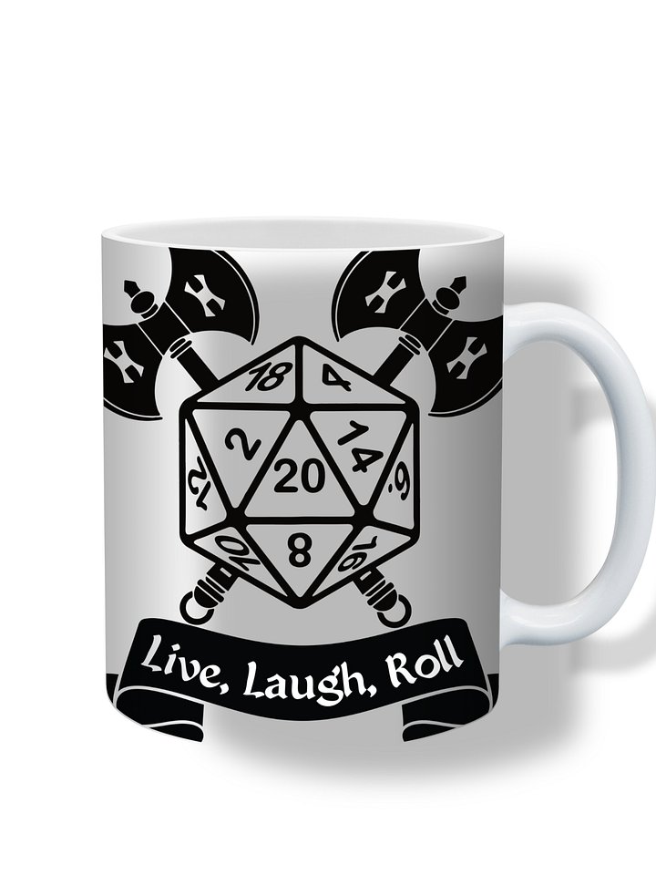 Live, Laugh, Roll 11oz Coffee Mug – D20 Dice Gaming Ceramic Cup – Perfect for Tabletop RPG Players and Dungeon Masters product image (1)