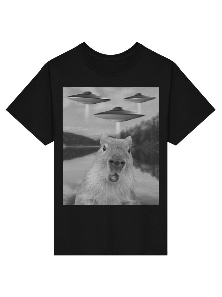 Funny Graphic Tee Capybara Selfie with UFOs Weird product image (2)