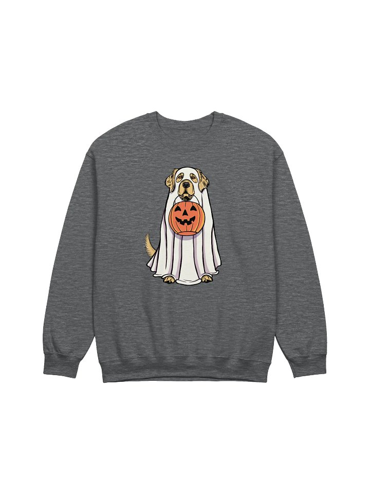 Funny Halloween Golden Retriever Sweatshirt | Funny Goldie Wearing a Ghost Costume and Holding a Pumpkin Basket product image (1)