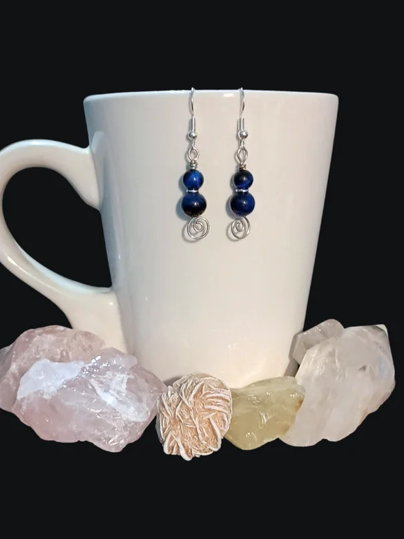 Celestial Spiral Earrings | Handmade, Blue, Dangle, Silver-Tone | "Starlit Journey" product image (2)