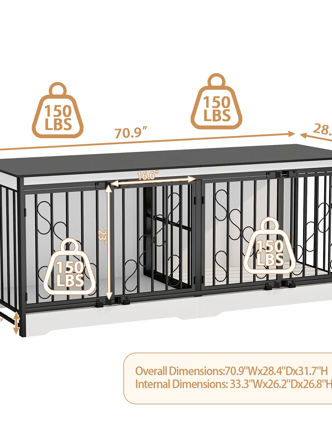 71 Inch Double Dog Crate Furniture, Extra Large Dog Kennel Indoor for 2 Dogs, Heavy Duty Wooden Dog House with Divider, Pet House Decorative as Table & TV Stand for XL arge Dogs ( White) product image (3)