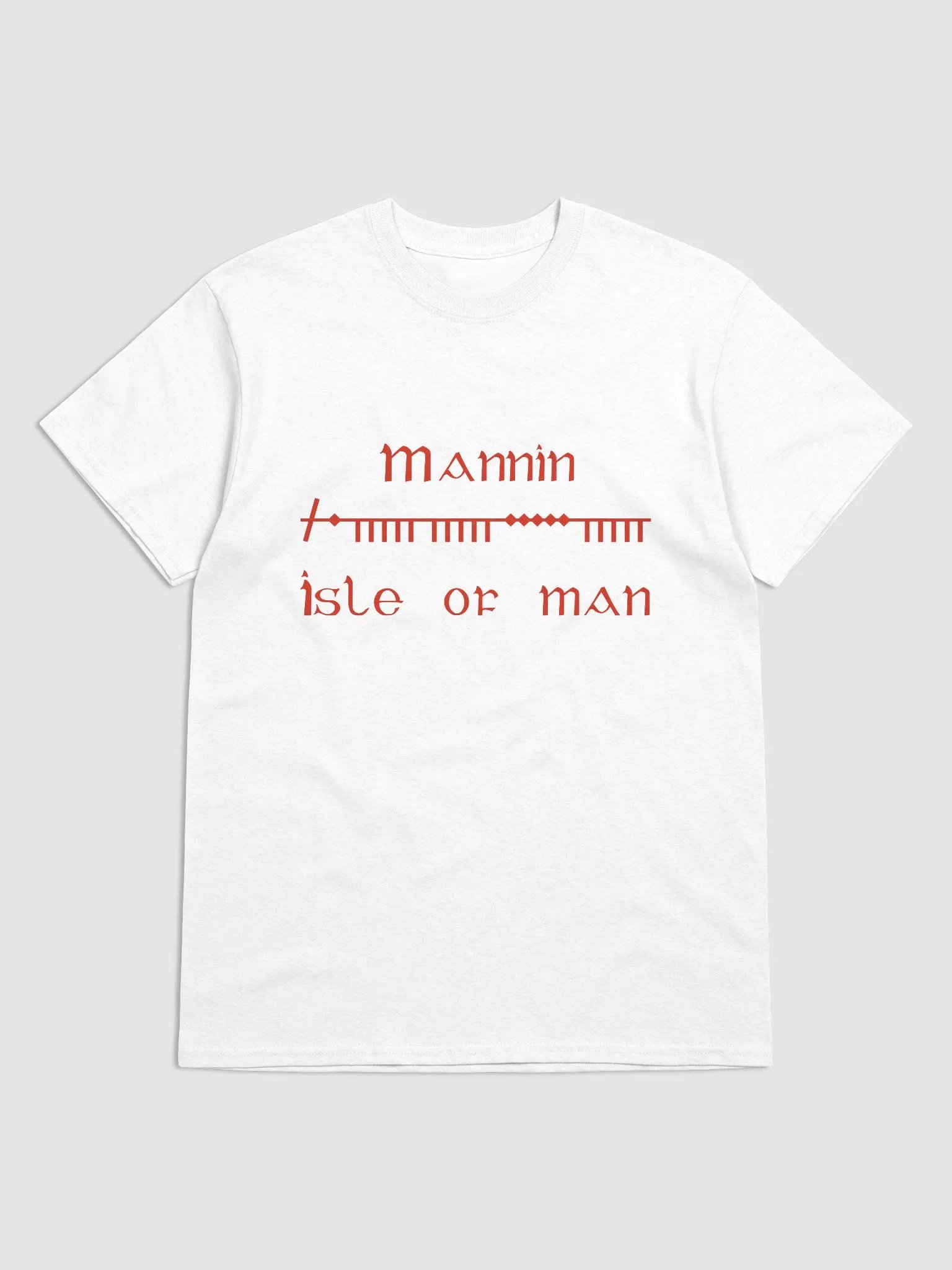 Isle of Man/Mannin Scholastic style Ogham white printed T-shirt product image (1)