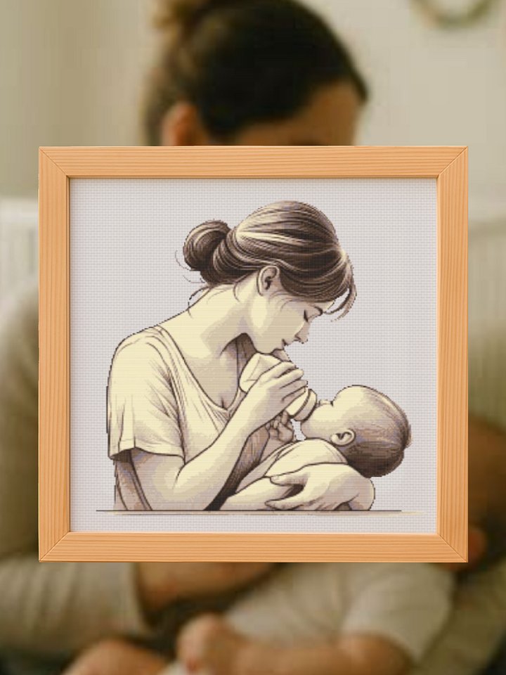 Mama Bottle Feeding Cross Stitch Pattern product image (1)