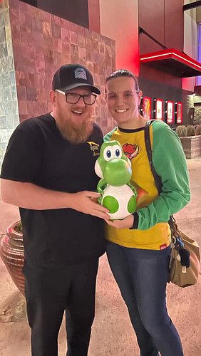 Midnight release of  #thesupermariogalaxymovie we got the LAST Yoshi popcorn bucket!! He’s so cute!
