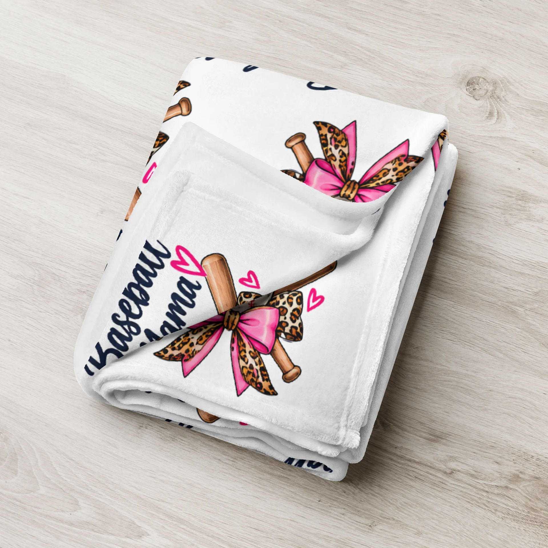 Baseball Mama Throw Blanket | Pink Bow & Leopard Baseball Mom Bleacher Blanket product image (3)