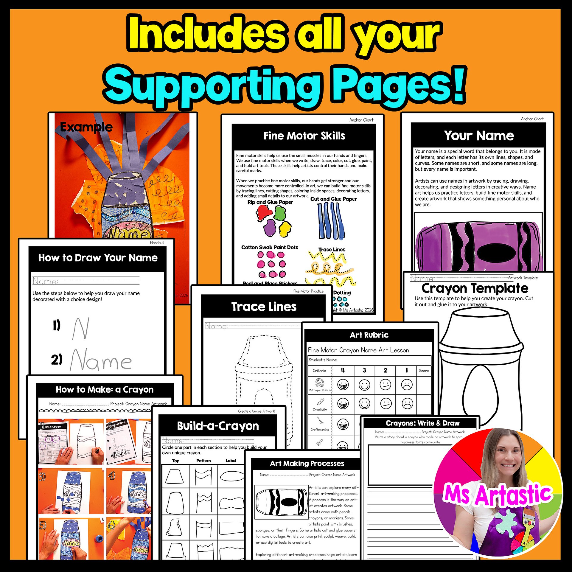 1st Grade Back to School Name Art Lesson Fine Motor Skills Crayon Art Project product image (4)