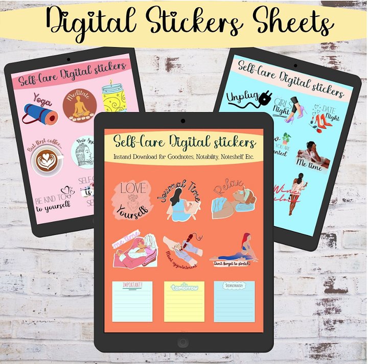 Self Care Digital Stickers for Goodnotes - Noteshelf - Xodo Sticker Book product image (1)