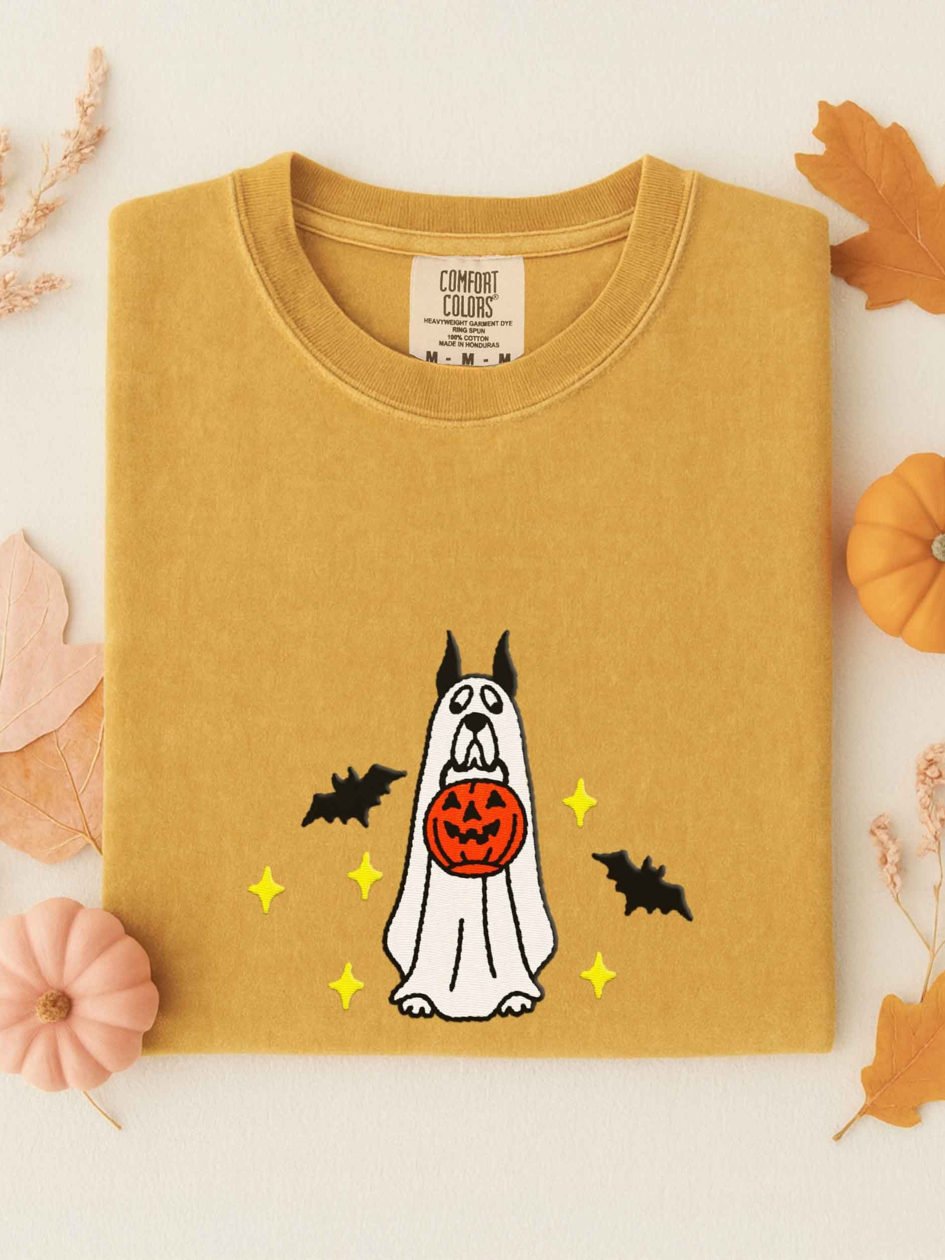 Halloween Great Dane(Harlequin, Cropped Ears) Embroidered T-Shirt product image (1)