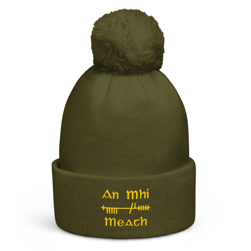 Meath/An MhÍ Orthodox Style Ogham, green with gold, embroidered Pom-Pom Beanie product image (1)