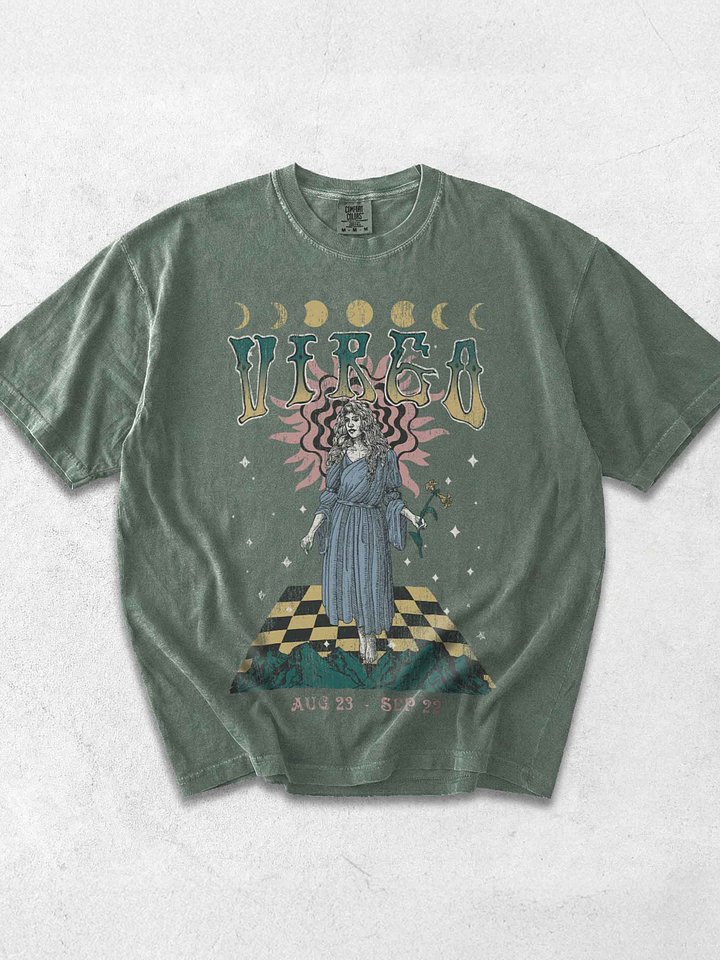 Virgo Zodiac Shirt – Vintage Maiden Astrology Graphic Tee (Aug 23 – Sep 22) Celestial Horoscope Design product image (1)