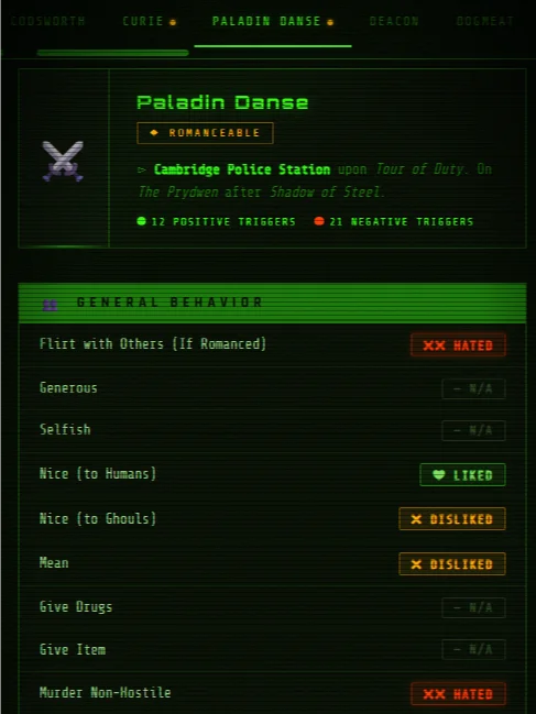 Fallout 4 Companion Affinity Database product image (3)