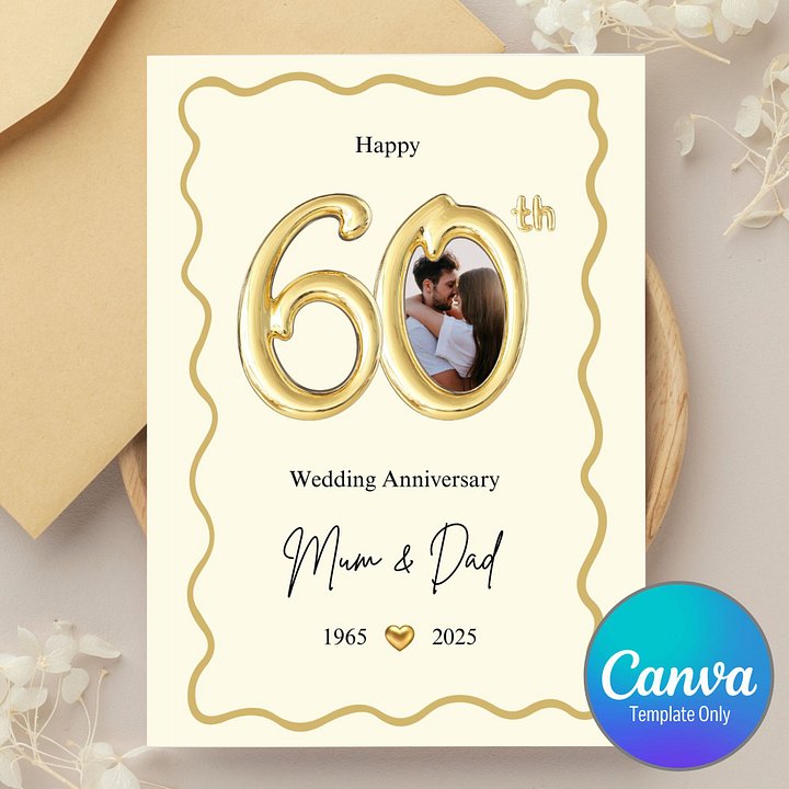 60th Year Wedding Anniversary Photo Card For Parents Template product image (1)