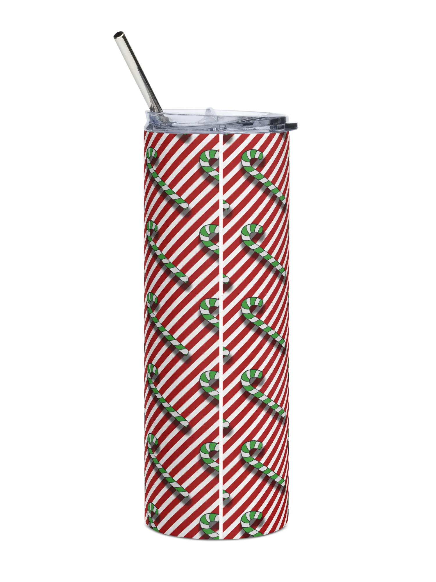Green Candy Canes on Red Stipe Stainless Steel Tumbler with Straw product image (12)