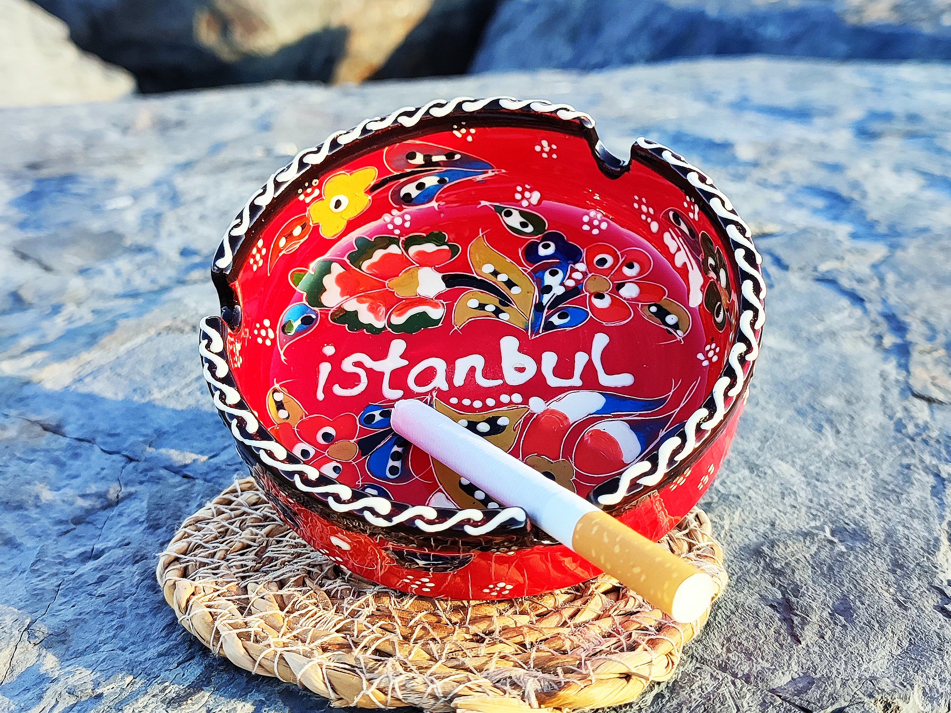 Handmade Red Ceramic Ashtray (Red) - Turkish Iznik Style Decor, 10 cm — handmade pottery, handmade ceramic, home decor, handmade gift product image (5)