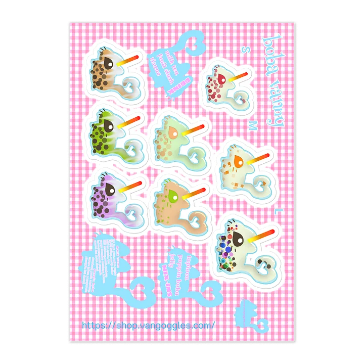 boba vanny menu bubble tea vannies sticker sheet product image (2)