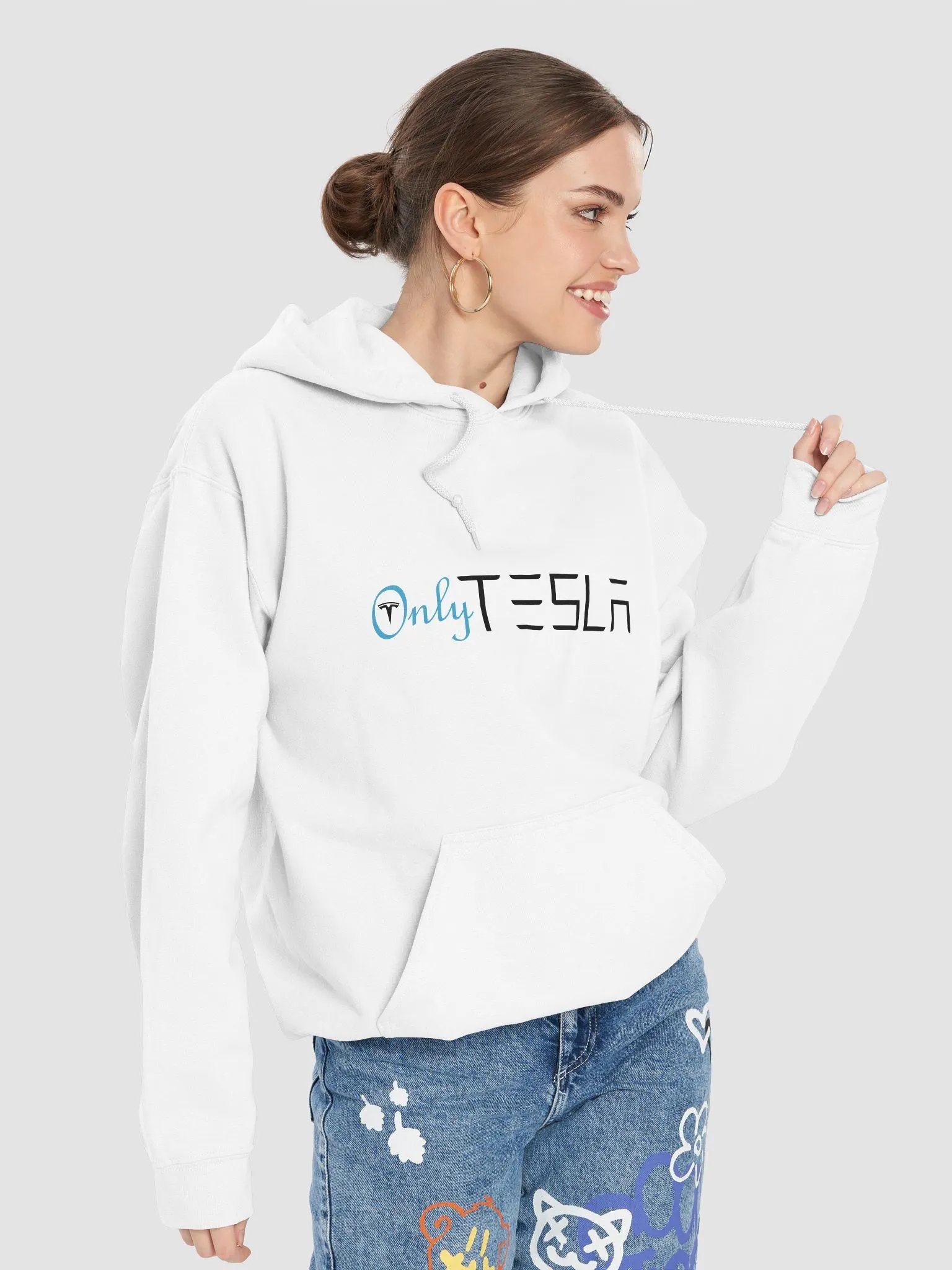 "OnlyTesla" White Hoodie product image (7)