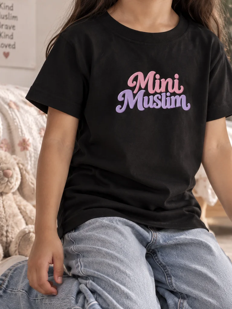 Mini Muslim Printed Unisex Kids T-Shirt | Groovy Retro Islamic Tee for Girls product image (1)