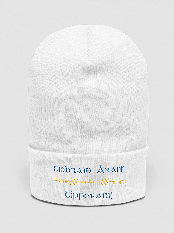 Tipperary/Tiobraid Árann Orthodox style Ogham, blue and gold, embroidered Cuffed Beanie product image (6)