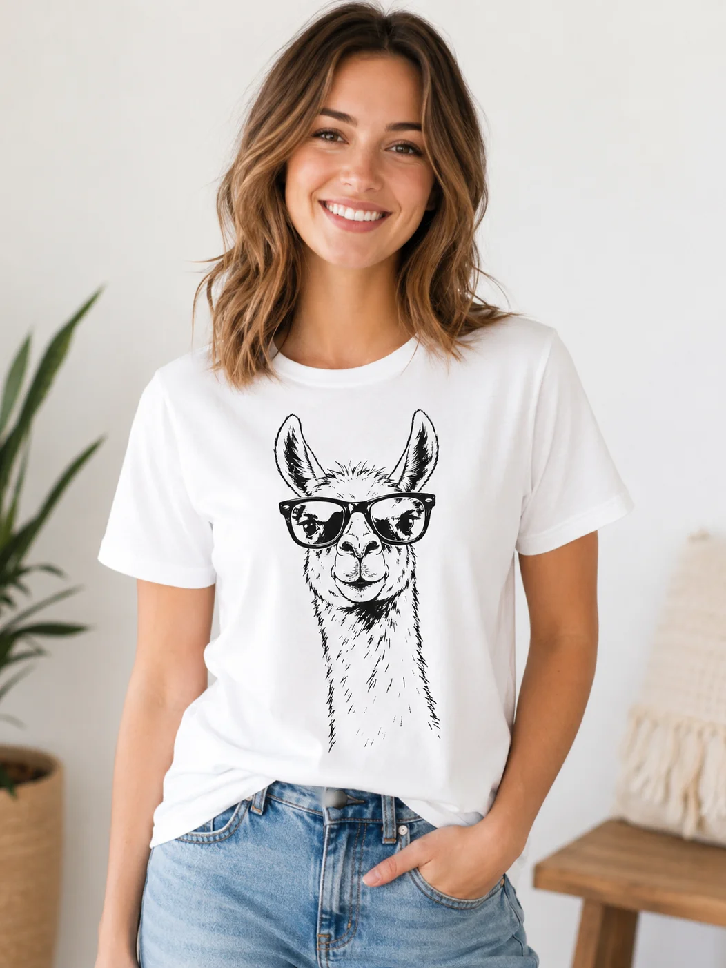 Spectacled Llama Line-Art Tee — Gear Camel product image (1)