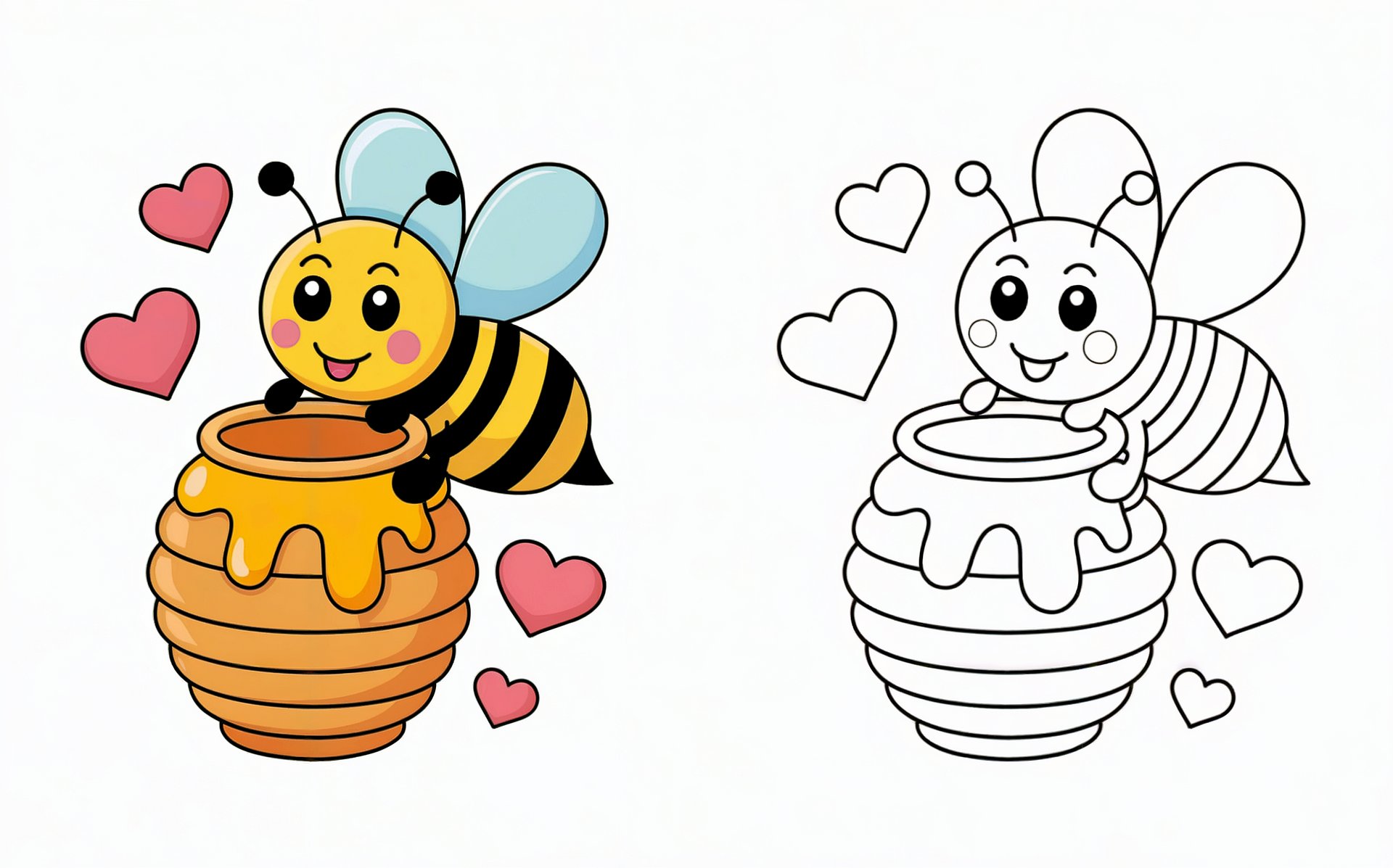 Cute Bee Coloring Pages | 20 Kawaii Bee Designs | Black & White + Colored product image (4)