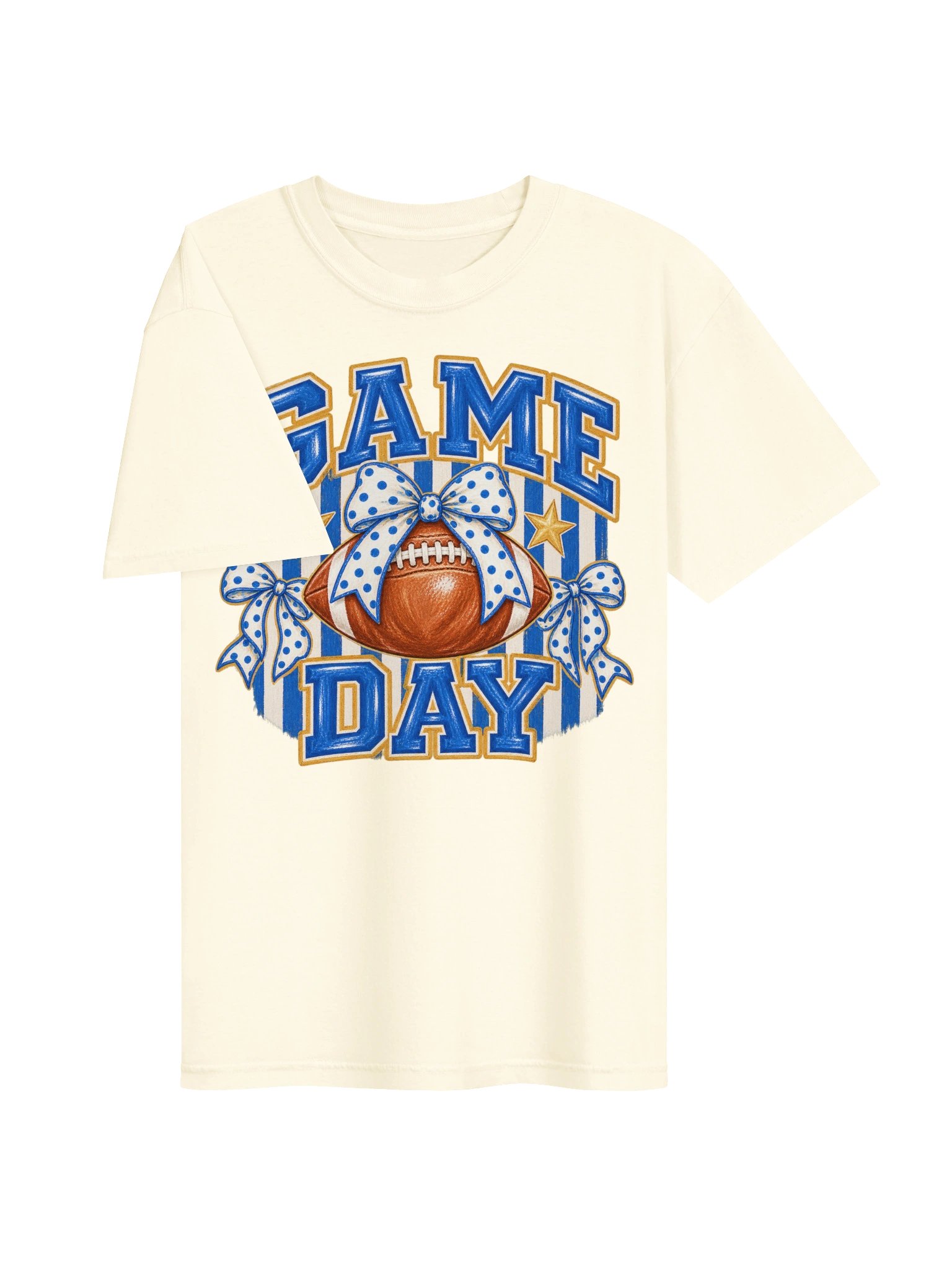 Preppy Game Day Football Shirt, Striped Blue and Gold, Polka Dot Bow Tee, Football Mom Shirt, Cute Football Season Top, Game Day Outfit product image (3)