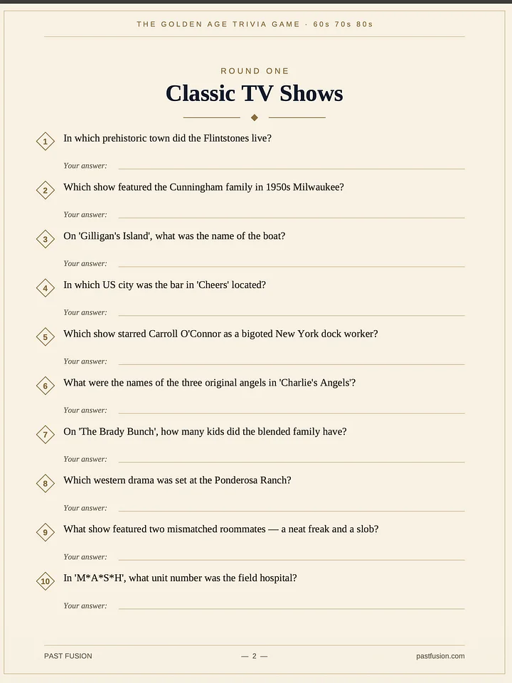 The Golden Age Trivia Game — 60s 70s 80s Edition (Printable PDF) product image (2)