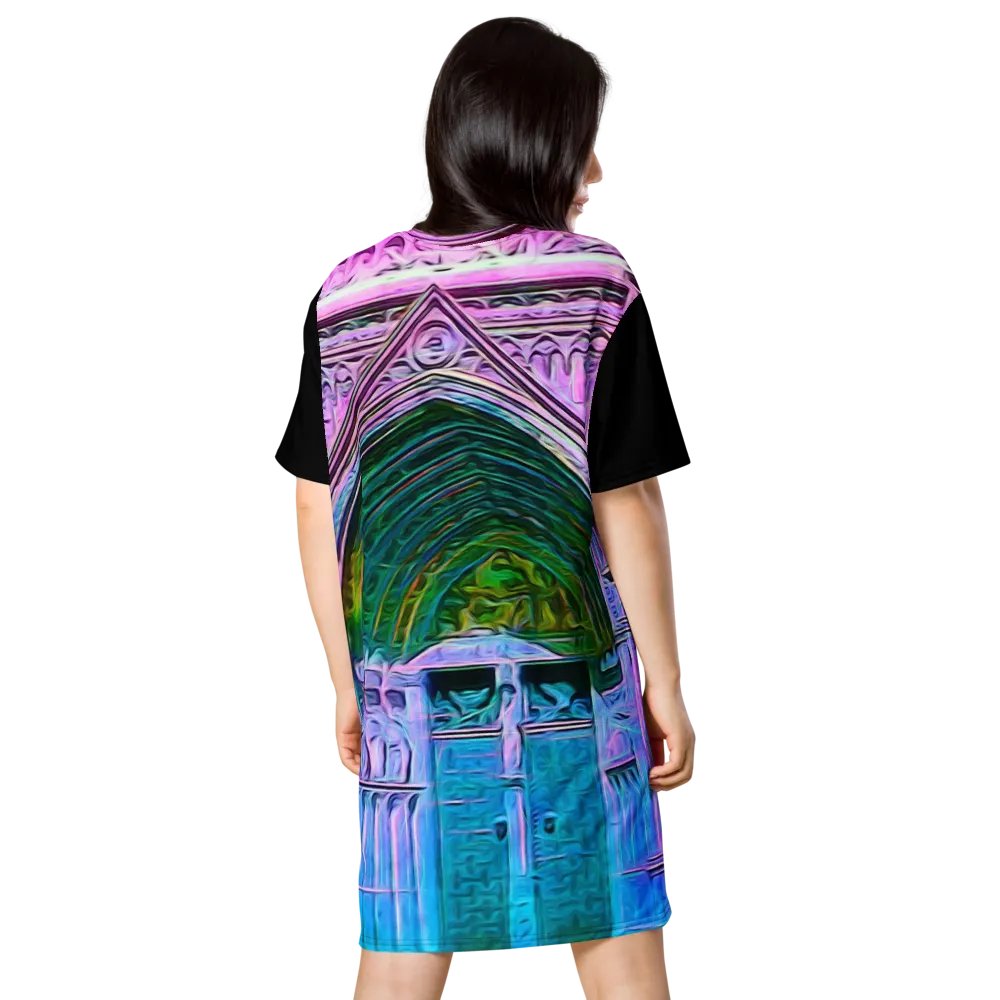 Pink and Blue Cathedral Doors Tshirt Dress product image (2)
