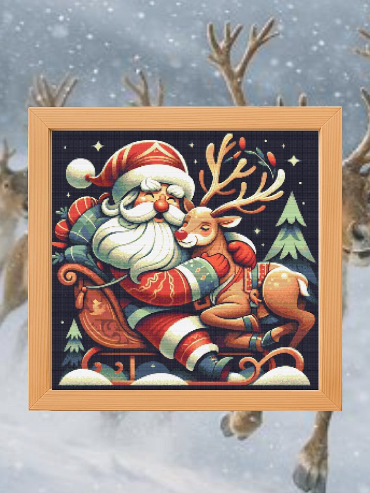 Santa Hugging Young Rudolph Cross Stitch Pattern product image (1)