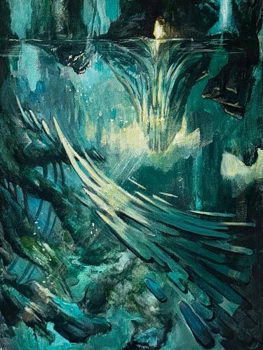 the deep, 9”x12” - acrylic 
sharing a fun lil adventure beneath the surface 
#fantasyart #fantasylandscape #acrylicpainting #...