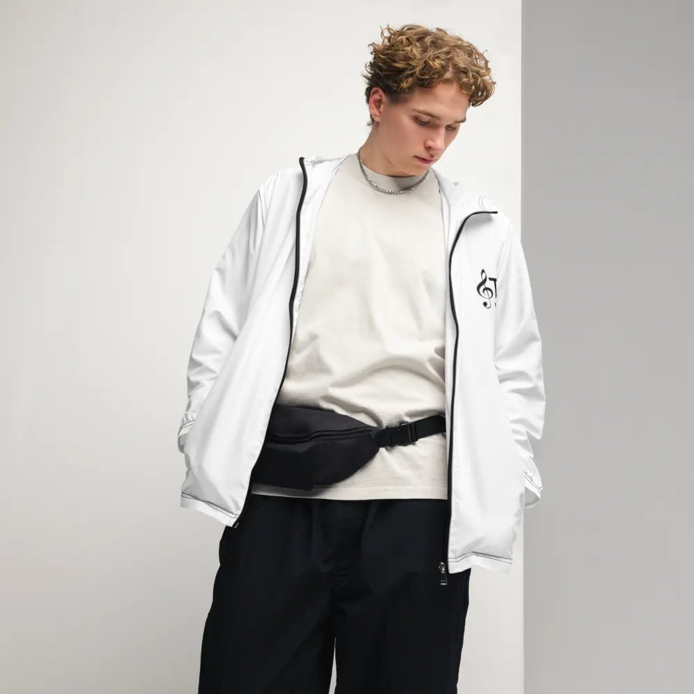 TDS Music Unisex Lightweight Water-Resistant White Windbreaker Jacket product image (10)