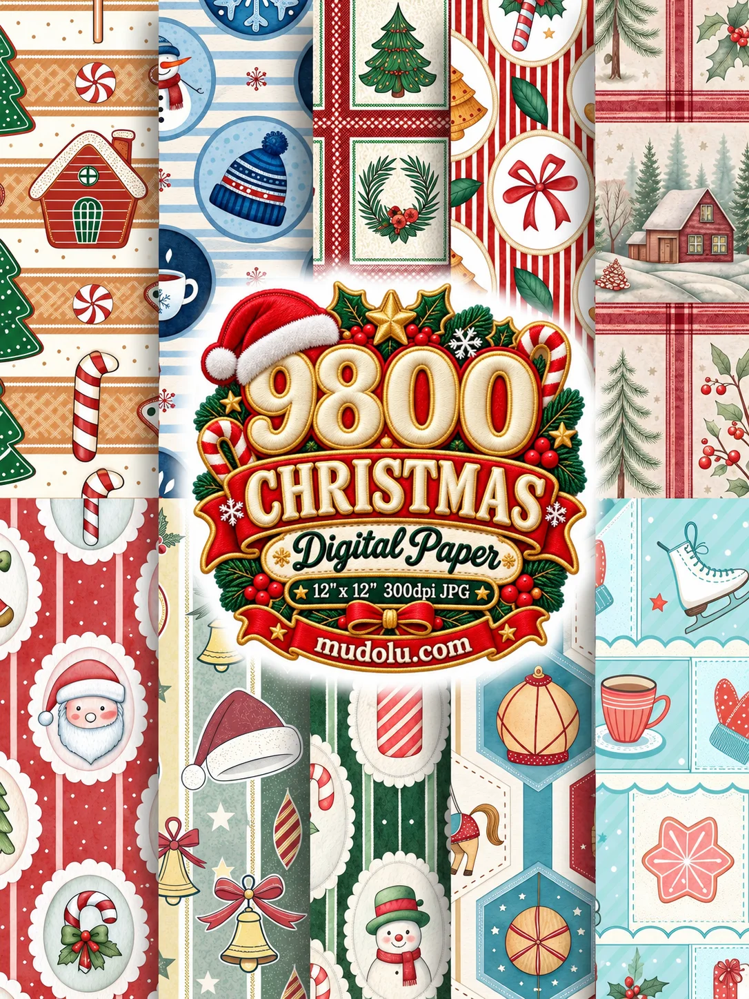 9800 Christmas Digital Papers, Christmas Mega Bundle, 12x12 JPG, Holiday Scrapbook Paper, Xmas Patterns, Printable Backgrounds product image (3)