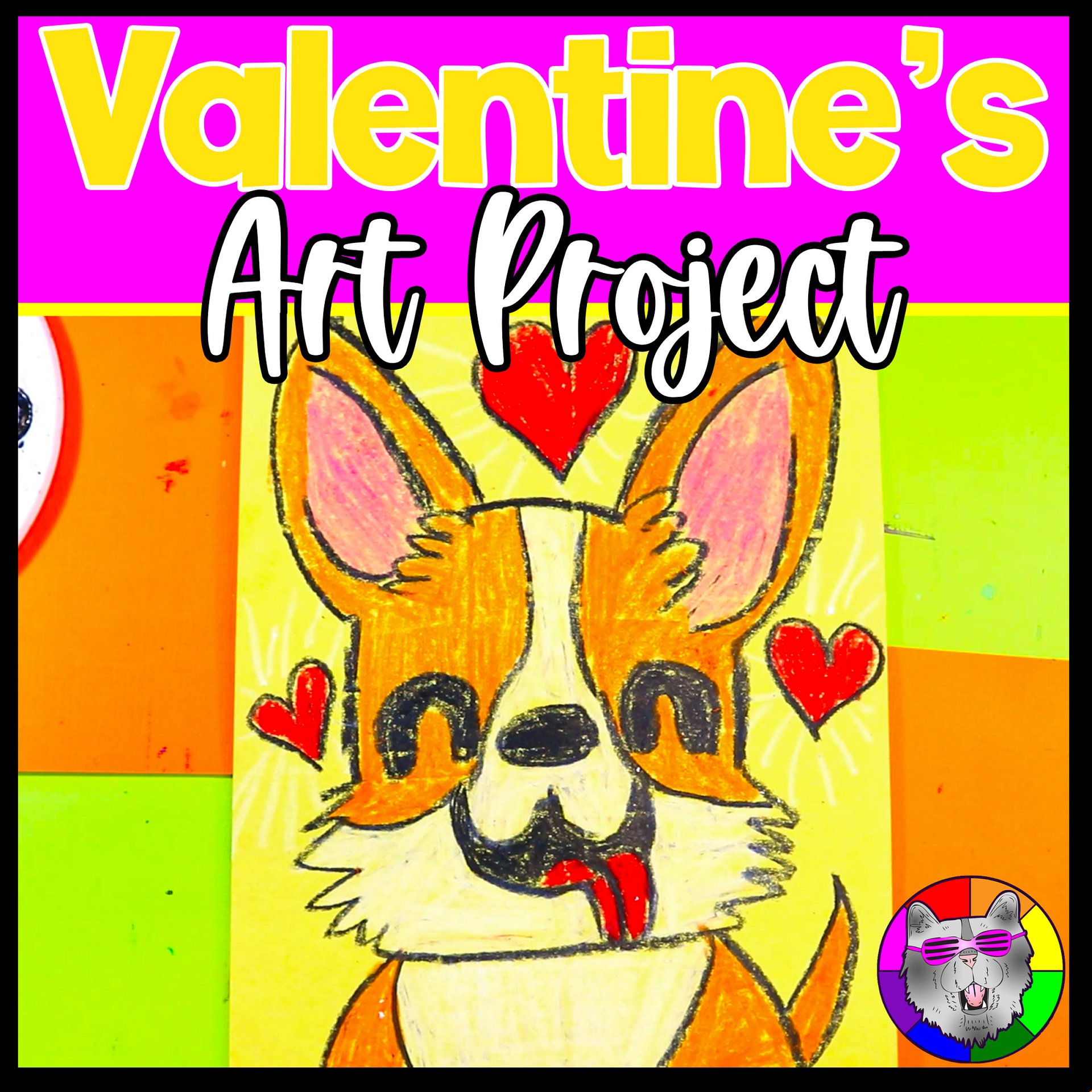 Valentines Day Corgi Art Project Valentine Art Lesson with Reading Writing product image (2)