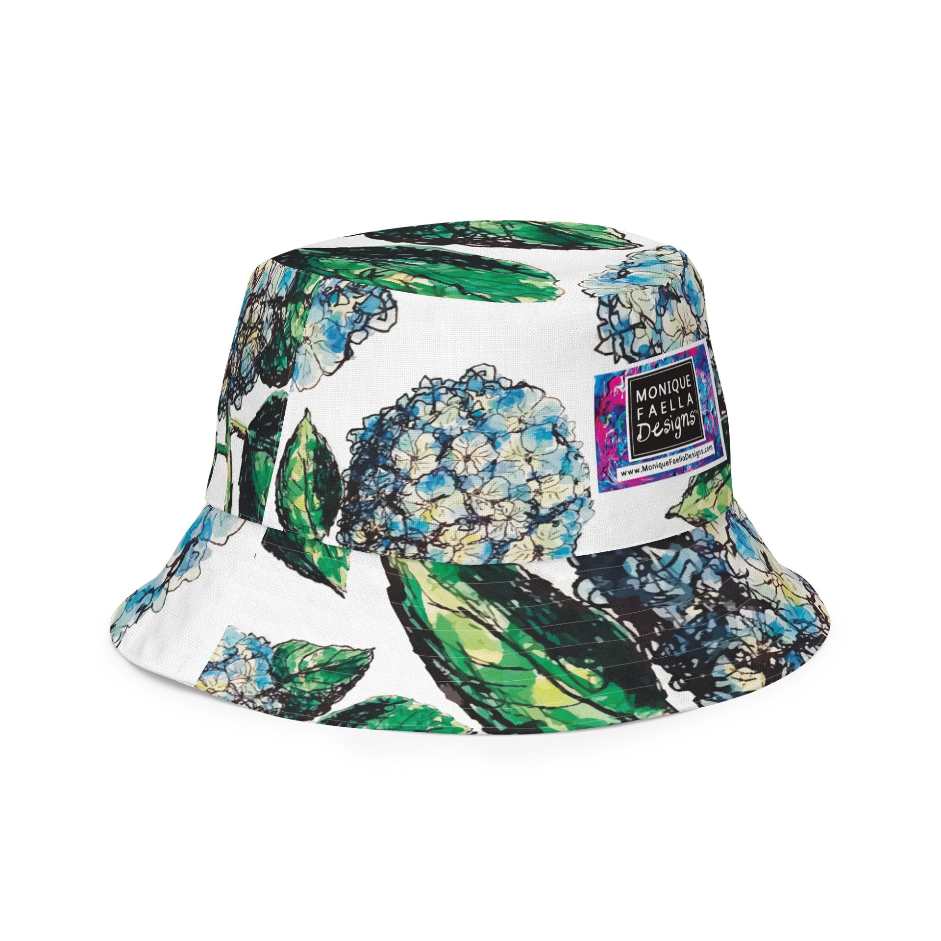 Adults Unisex | Reversible Bucket Hat | Blue Hydrangea Blooms | Coastal Garden Sun Hat | by Monique Faella Designs™ product image (3)