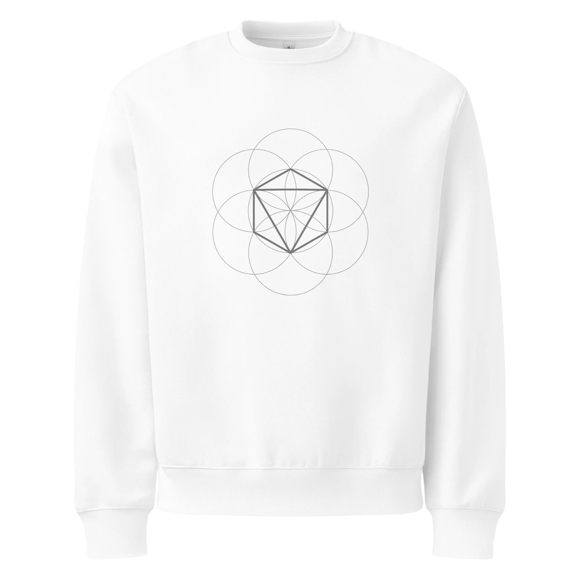 White Sweater – Grey Octahedron (Centered Front & Upper Back Print) product image (1)